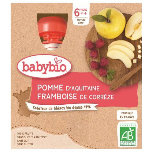 BABYBIO Pyré jablko malina 4x90g