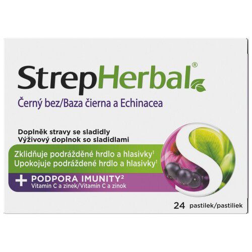 StrepHerbal Černý bez a Echinacea 24 pastilek