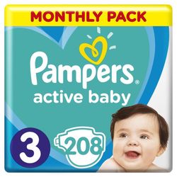 Pampers Active Baby Pleny 3 Midi 6-10kg Monthly Pack 208 ks