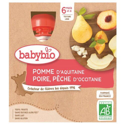 BABYBIO Pyré jablko hruška broskev 4x90g