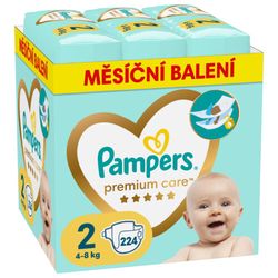 PAMPERS Premium Care plenky velikost 2 Mini 4-8kg měsíční balení 224ks