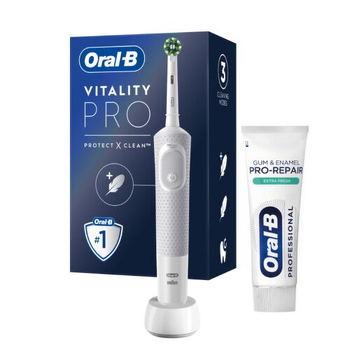 Oral-B Vitality PRO Protect X D103 White + zubní pasta PRO-REPAIR 75 ml