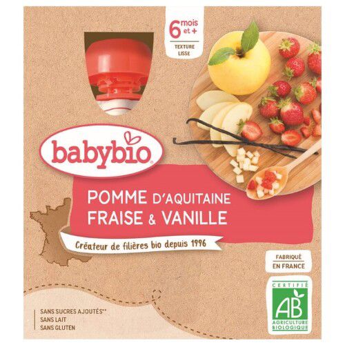 BABYBIO Pyré jablko jahoda vanilka 4x90g