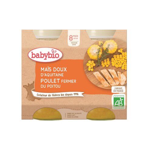 BABYBIO sladká kukuřice s kuřecím masem 2x200g